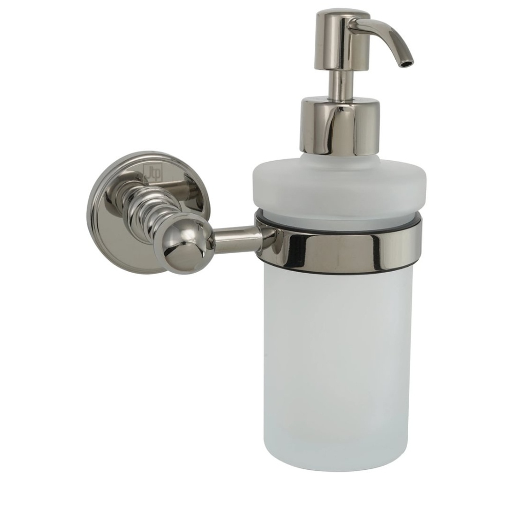 JTP Grosvenor Cross Nickel Frosted Glass Soap Dispenser Cut Out